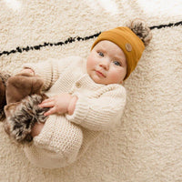 Tuques pour bébé avec pompon (0-6m) - Ambre