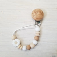 Attache-suce Bois - Petite marguerite - Blanc & Crème