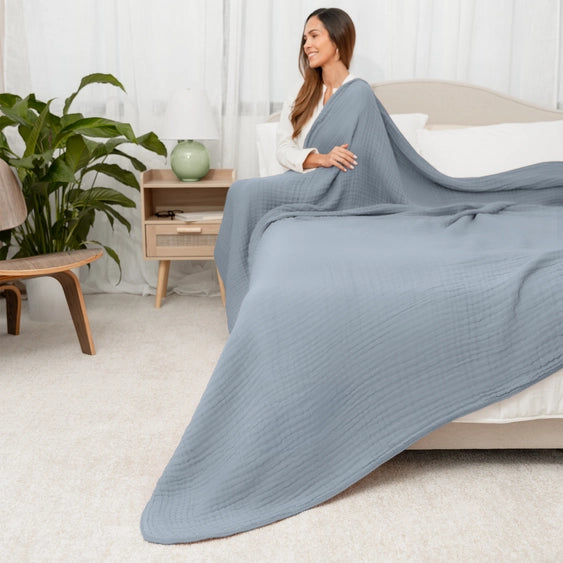 Couvertures en mousseline de coton pour adultes - Bleu pacifique
