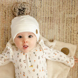 Tuque pour bébé avec pompon (0-12m) - Crème