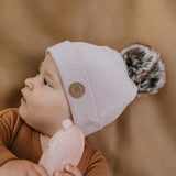 Tuque pour bébé avec pompon (0-6m) - Granité