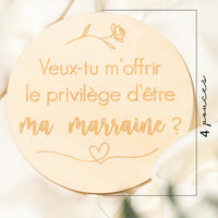 Pastille de Bois Annonce Bébé – Duo Parrain & Marraine 4 pouces