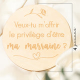 Pastille de Bois Annonce Bébé – Duo Parrain & Marraine 4 pouces