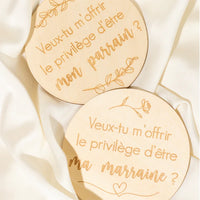 Pastille de Bois Annonce Bébé – Duo Parrain & Marraine 4 pouces