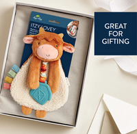 Peluche avec jouet de dentition en silicone - Vache highland - Itzy Ritzy
