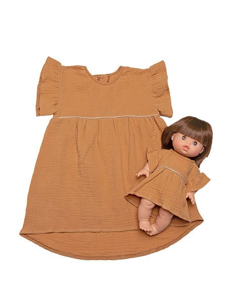 Collection Duo – Robe “DAISY” en coton double gaze Camel